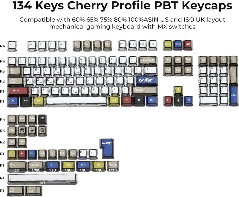 GMKWTL أغطية مفاتيح XVX ريترو PBT، مجموعة أغطية مفاتيح بروفايل شيري، أغطية مفاتيح جرافيتي بتقنية صبغ الصبغة مناسبة لمفاتيح MX الميكانيكية 60% 65% 75% 80% 100% - Image 5